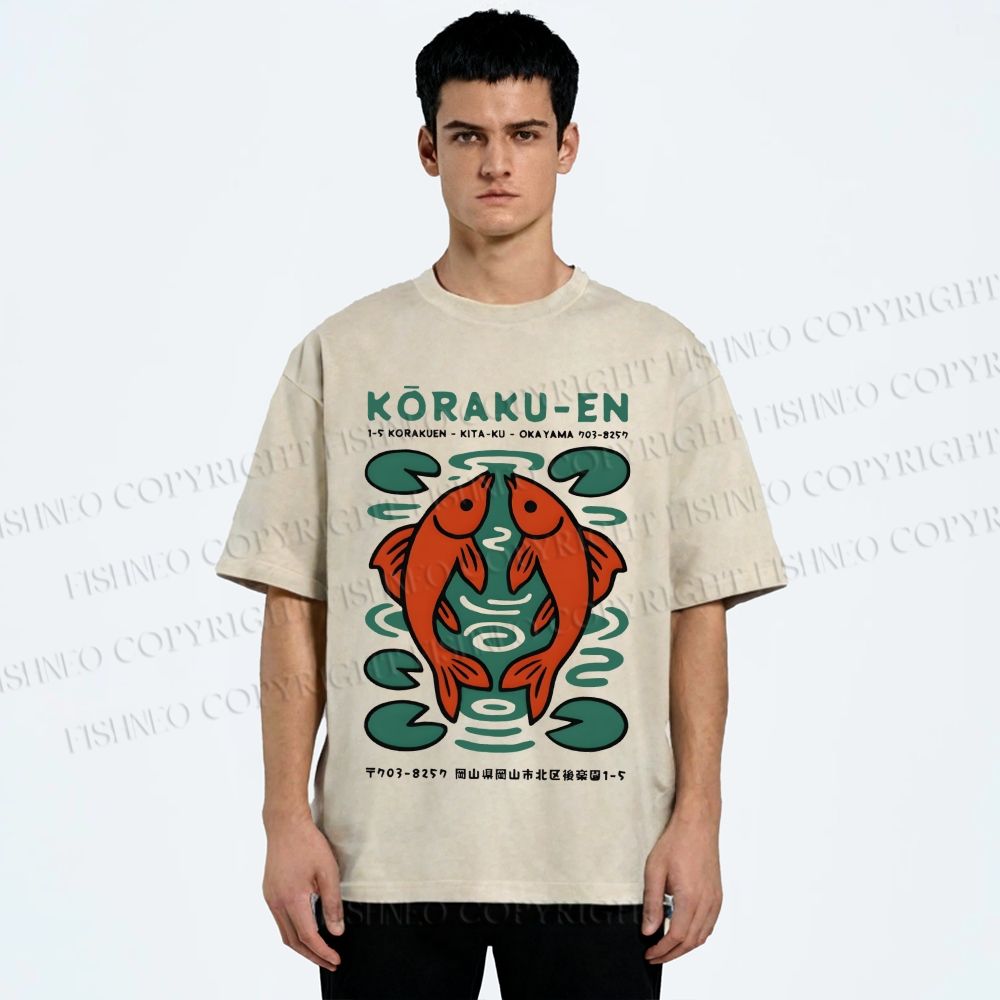 Unisex Korakuen Garden Fish Printed Washed Tee