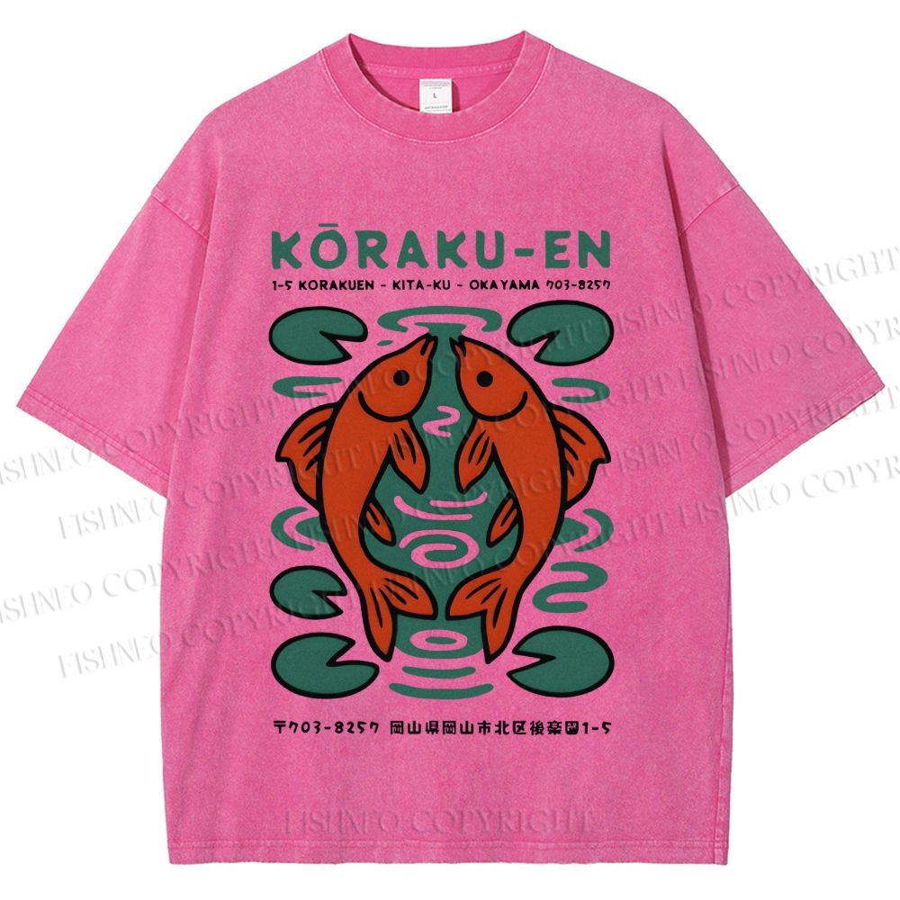 Unisex Korakuen Garden Fish Printed Washed Tee