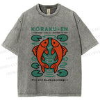 Unisex Korakuen Garden Fish Printed Washed Tee