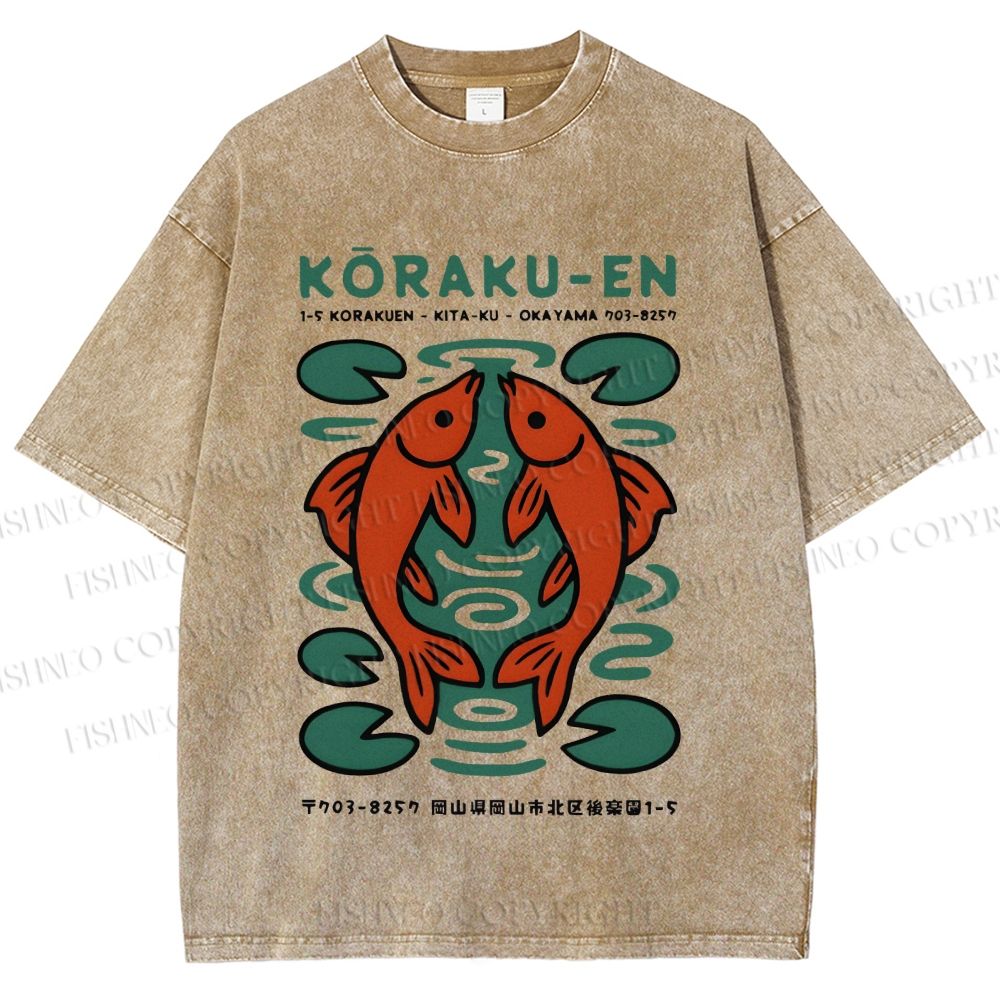 Unisex Korakuen Garden Fish Printed Washed Tee