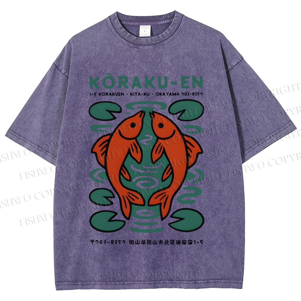 Unisex Korakuen Garden Fish Printed Washed Tee