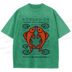 Unisex Korakuen Garden Fish Printed Washed Tee