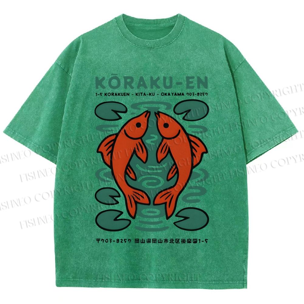 Unisex Korakuen Garden Fish Printed Washed Tee