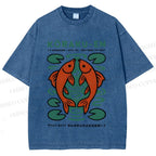 Unisex Korakuen Garden Fish Printed Washed Tee