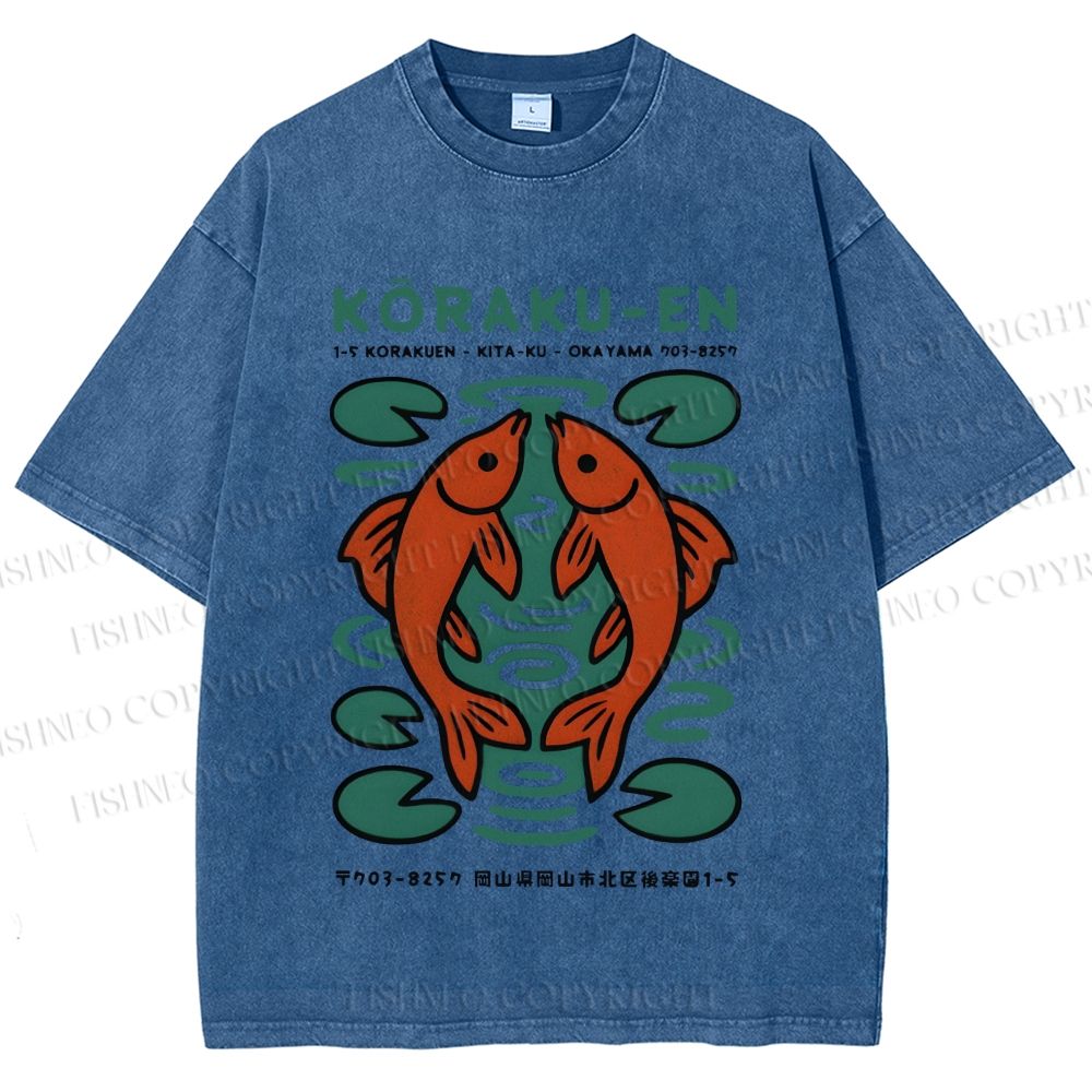 Unisex Korakuen Garden Fish Printed Washed Tee