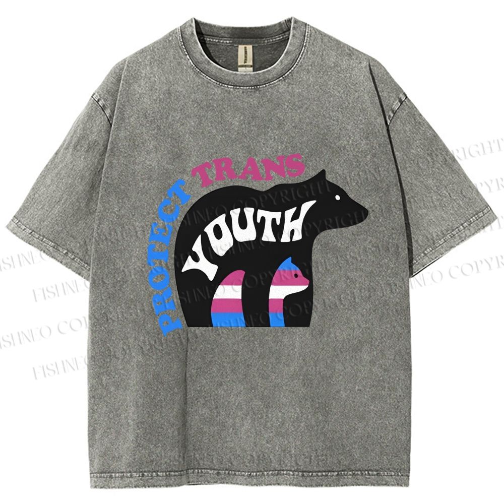 Unisex Pride Protect Trans Youth Polar Bear Printed Washed Tee