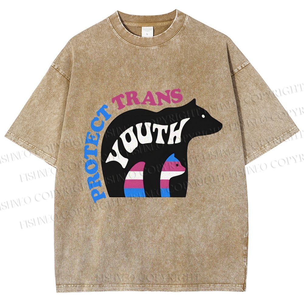 Unisex Pride Protect Trans Youth Polar Bear Printed Washed Tee