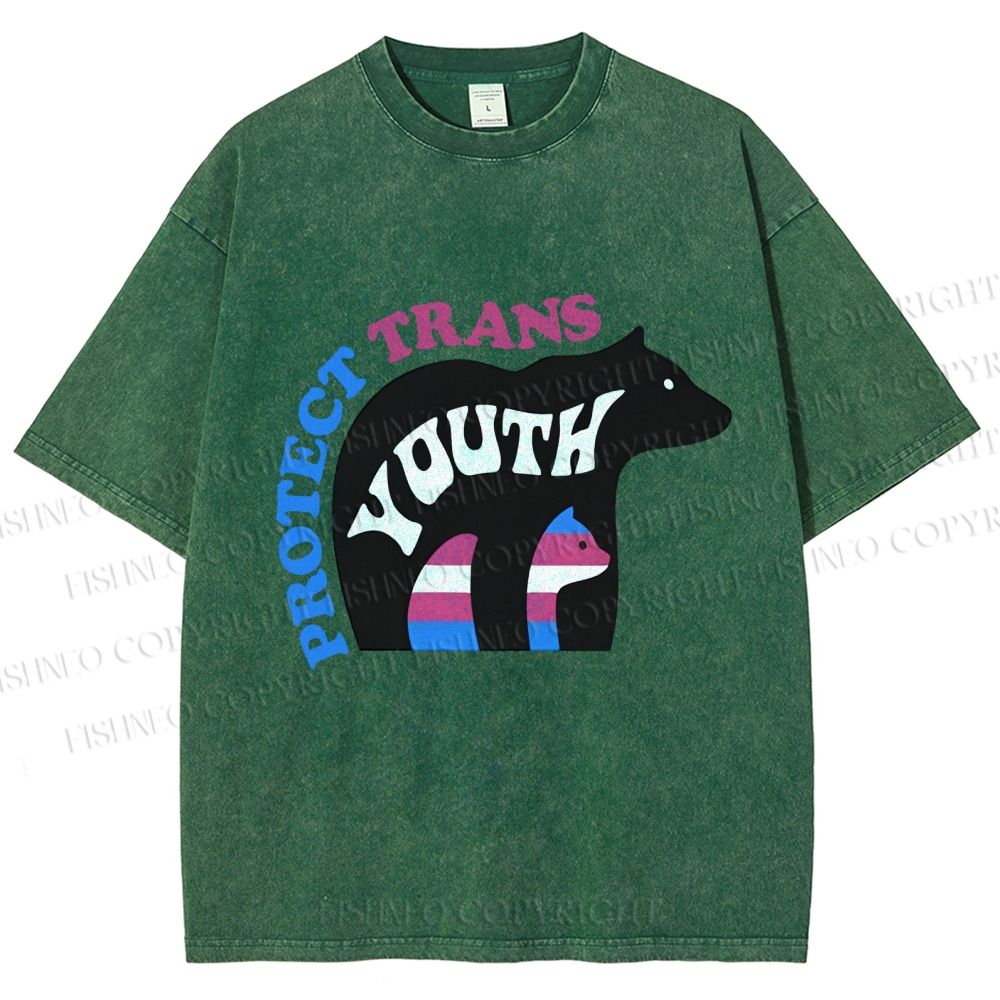 Unisex Pride Protect Trans Youth Polar Bear Printed Washed Tee
