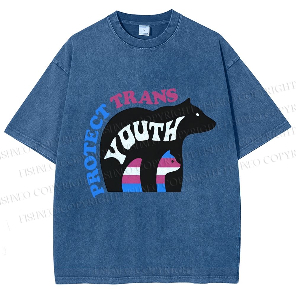 Unisex Pride Protect Trans Youth Polar Bear Printed Washed Tee