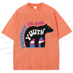 Unisex Pride Protect Trans Youth Polar Bear Printed Washed Tee
