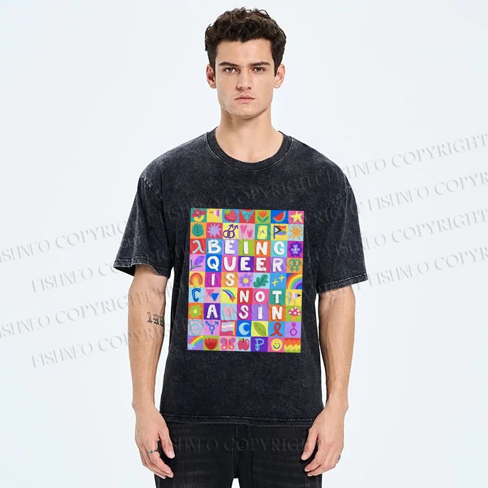 Unisex Being Queer is Not a Sin Printed Washed Tee