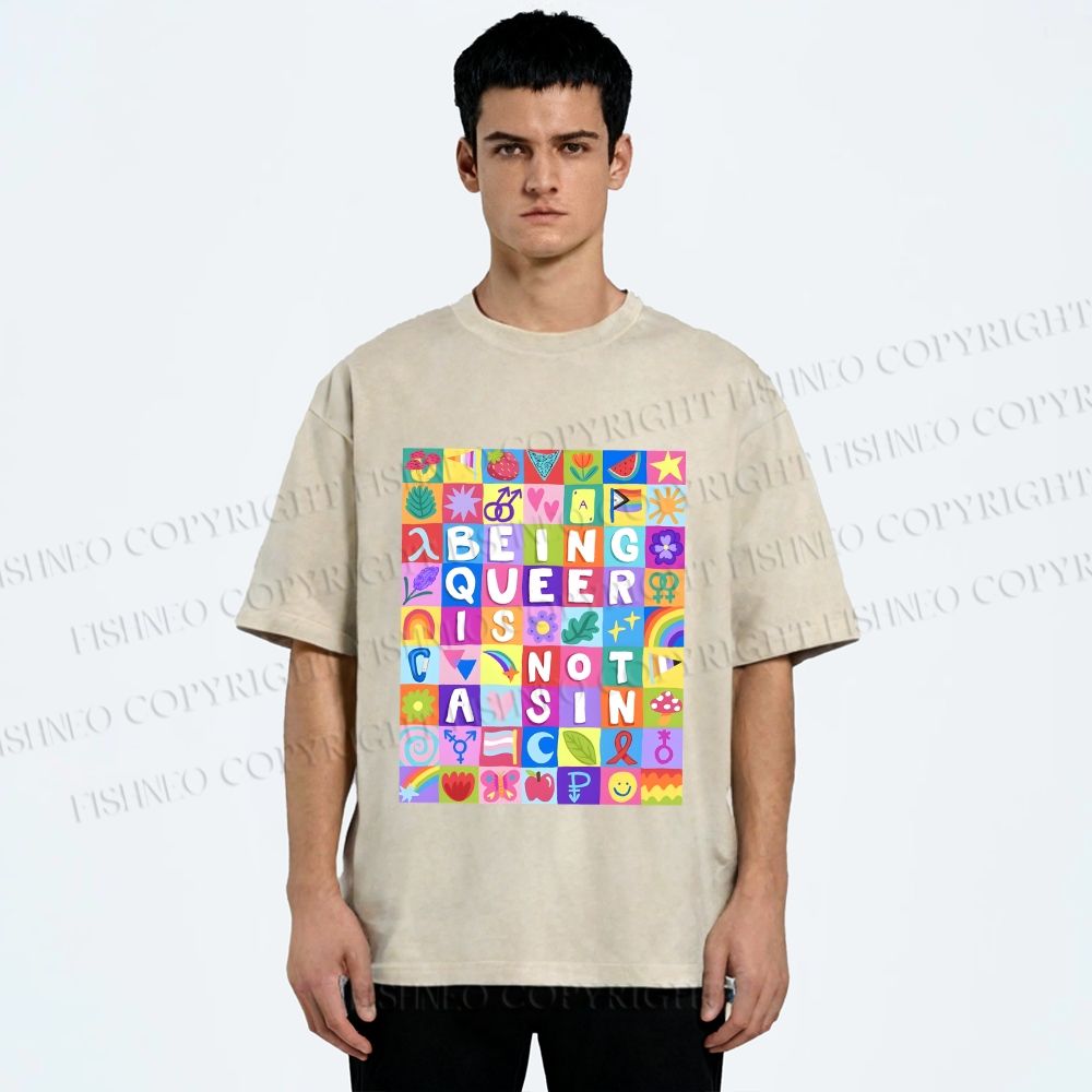 Unisex Being Queer is Not a Sin Printed Washed Tee