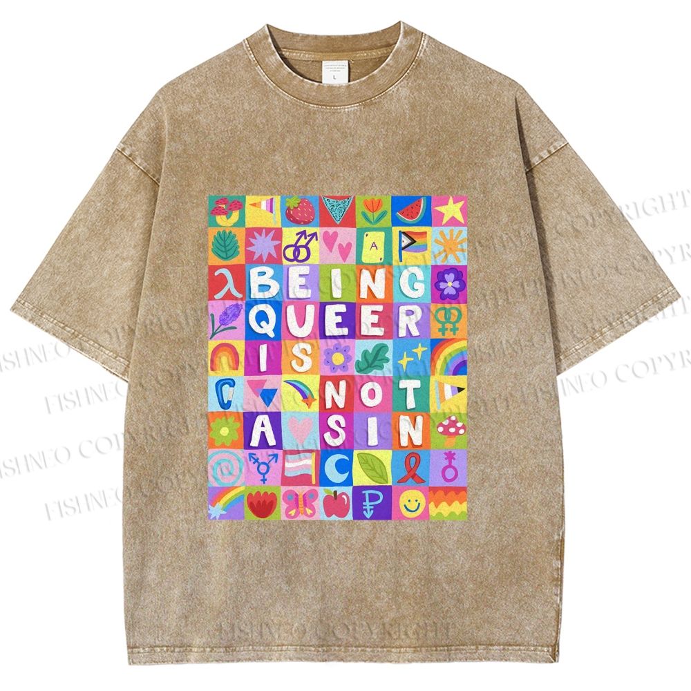 Unisex Being Queer is Not a Sin Printed Washed Tee