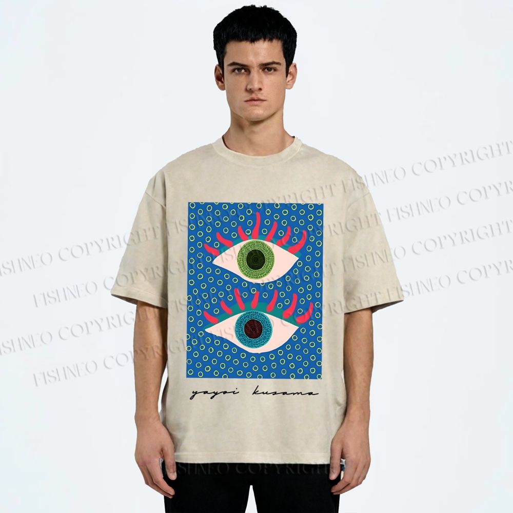 Unisex Yayoi Kusama Eyes Printed Washed Tee