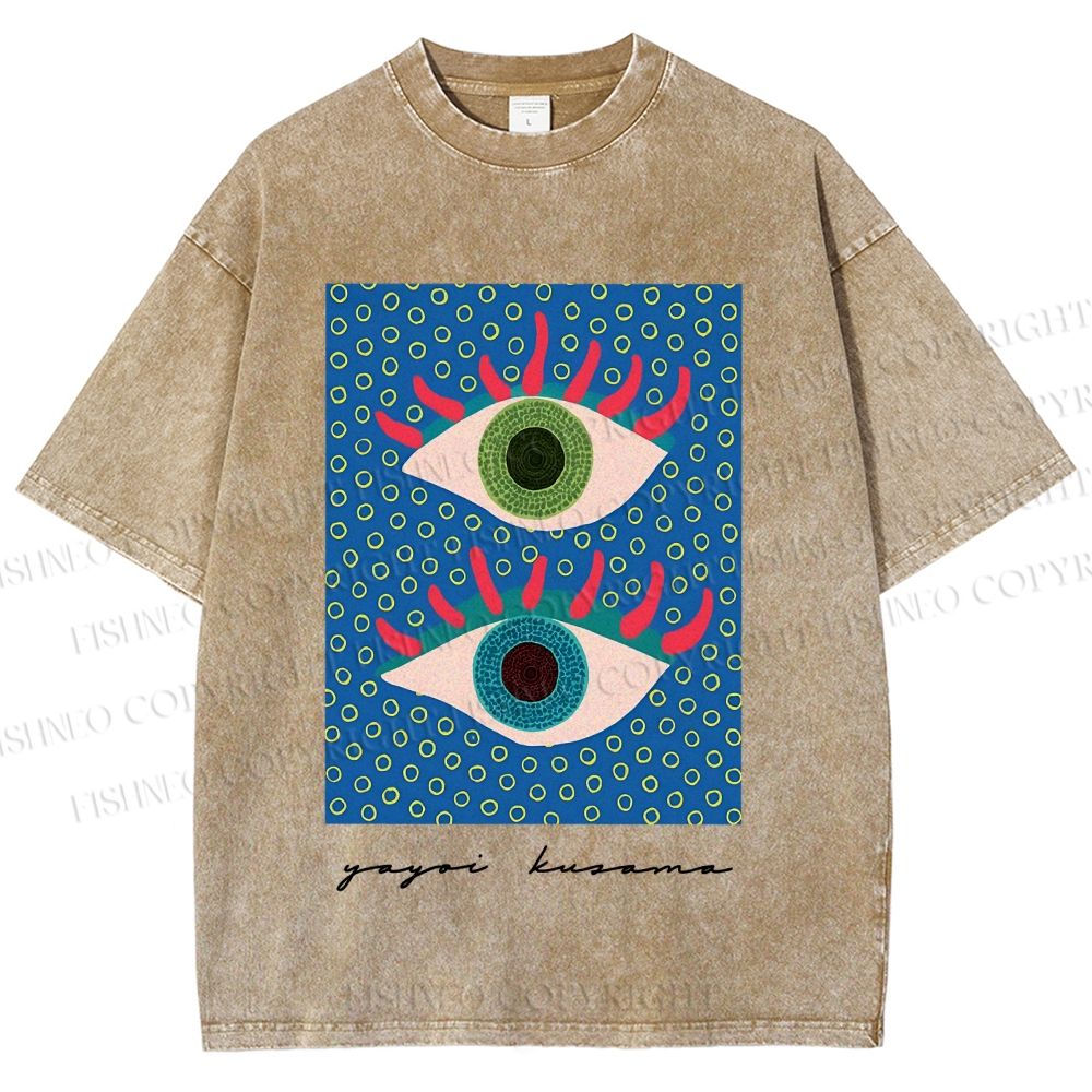 Unisex Yayoi Kusama Eyes Printed Washed Tee