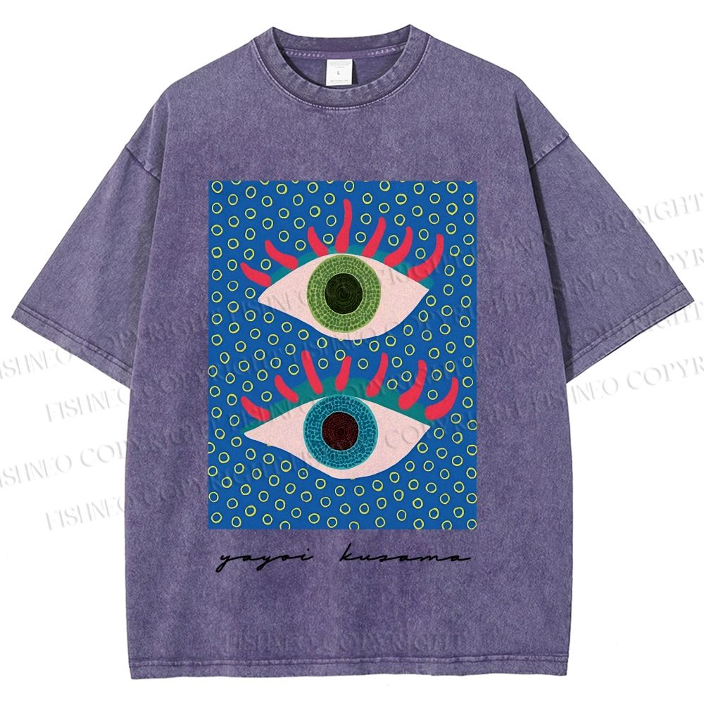Unisex Yayoi Kusama Eyes Printed Washed Tee