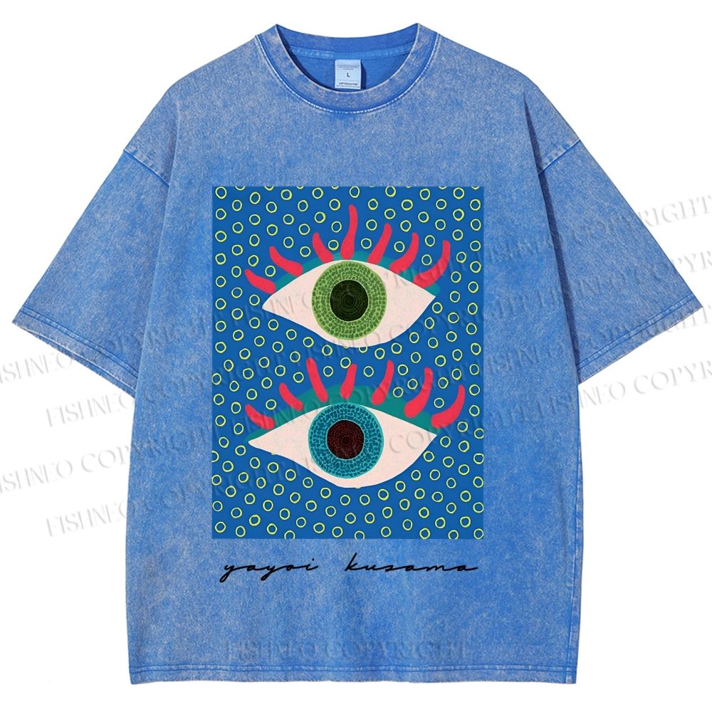 Unisex Yayoi Kusama Eyes Printed Washed Tee