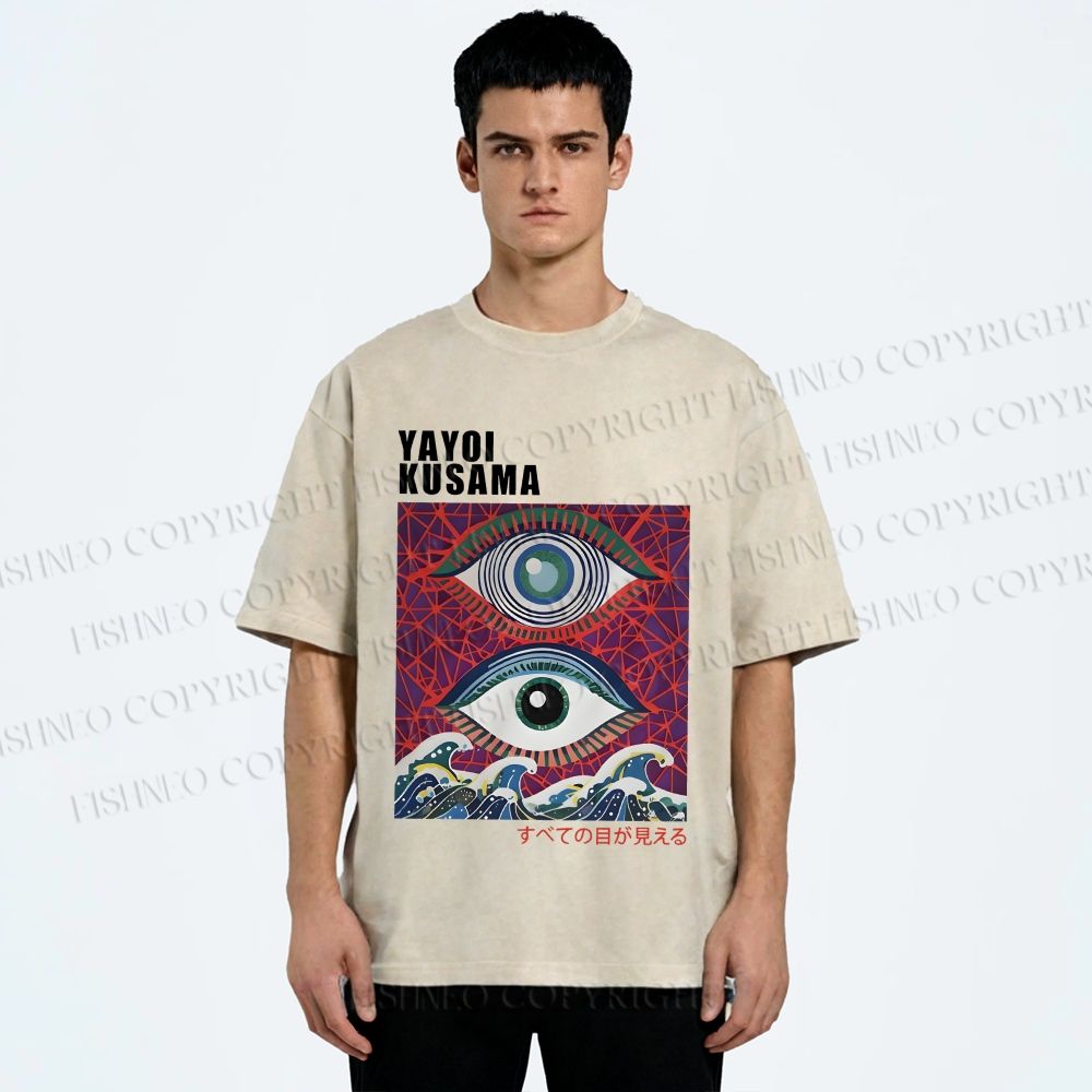 Unisex Yayoi Kusama Wave Eyes Printed Washed Tee