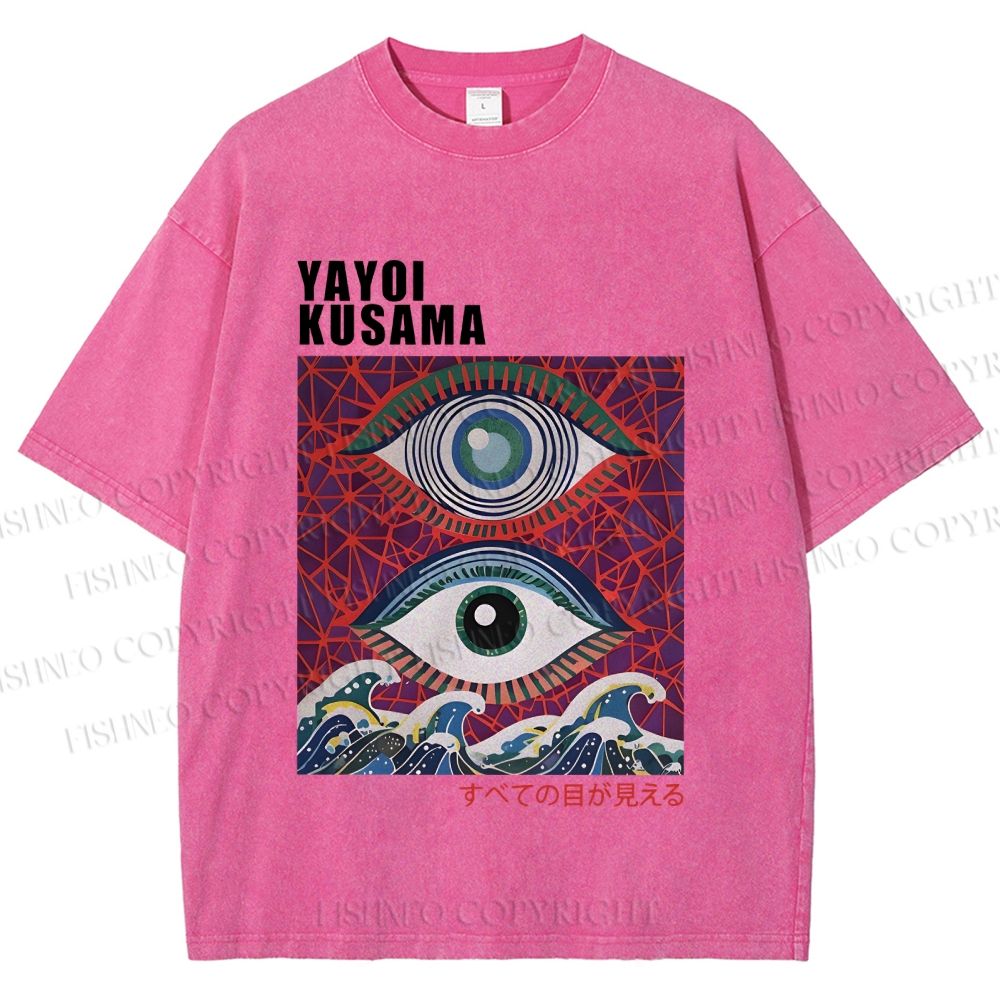 Unisex Yayoi Kusama Wave Eyes Printed Washed Tee