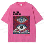Unisex Yayoi Kusama Wave Eyes Printed Washed Tee