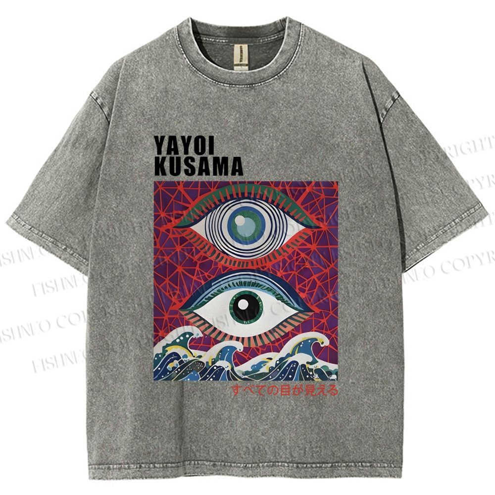 Unisex Yayoi Kusama Wave Eyes Printed Washed Tee