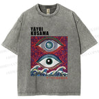 Unisex Yayoi Kusama Wave Eyes Printed Washed Tee