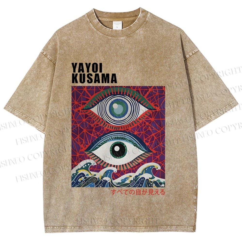 Unisex Yayoi Kusama Wave Eyes Printed Washed Tee