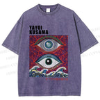Unisex Yayoi Kusama Wave Eyes Printed Washed Tee