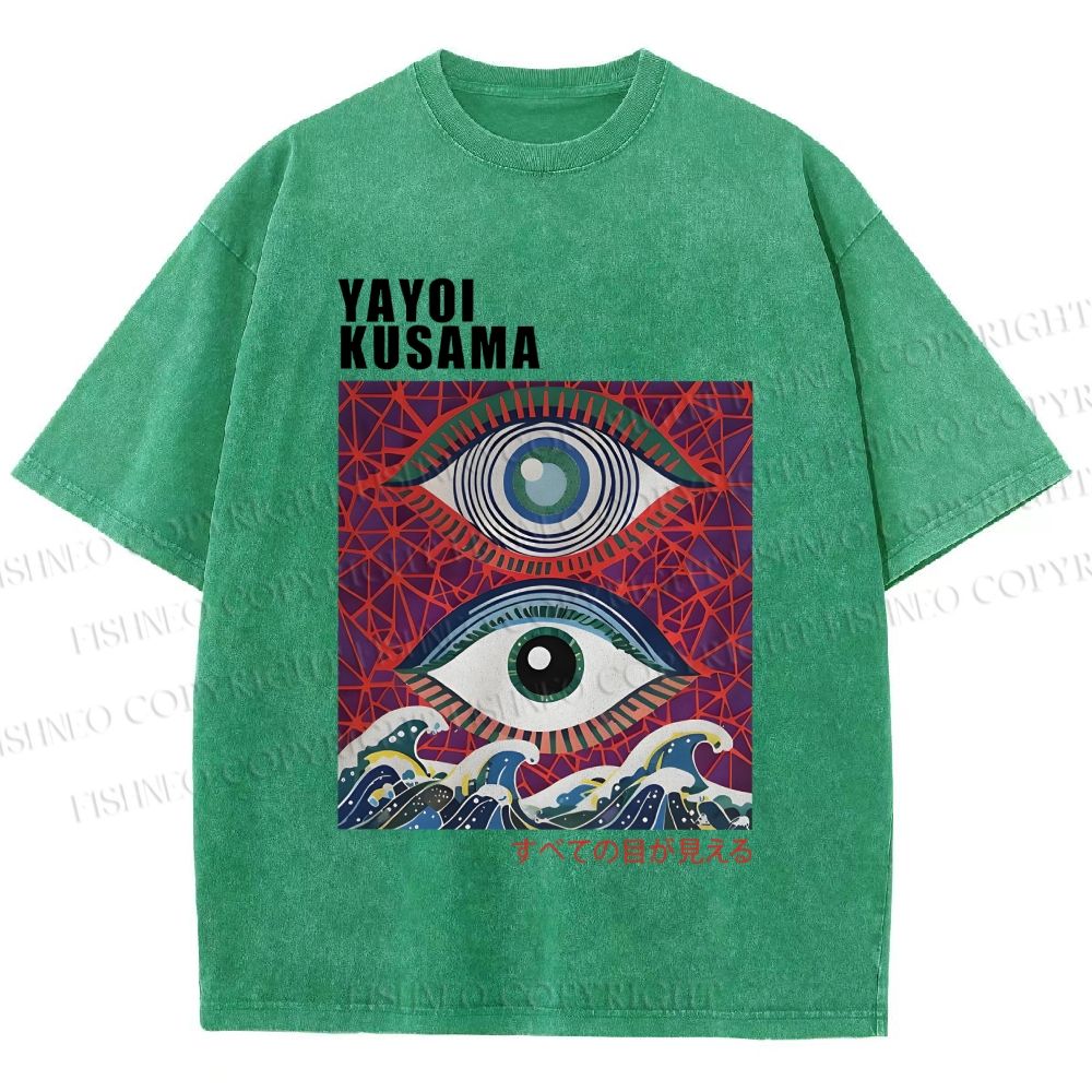 Unisex Yayoi Kusama Wave Eyes Printed Washed Tee