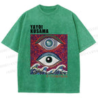 Unisex Yayoi Kusama Wave Eyes Printed Washed Tee