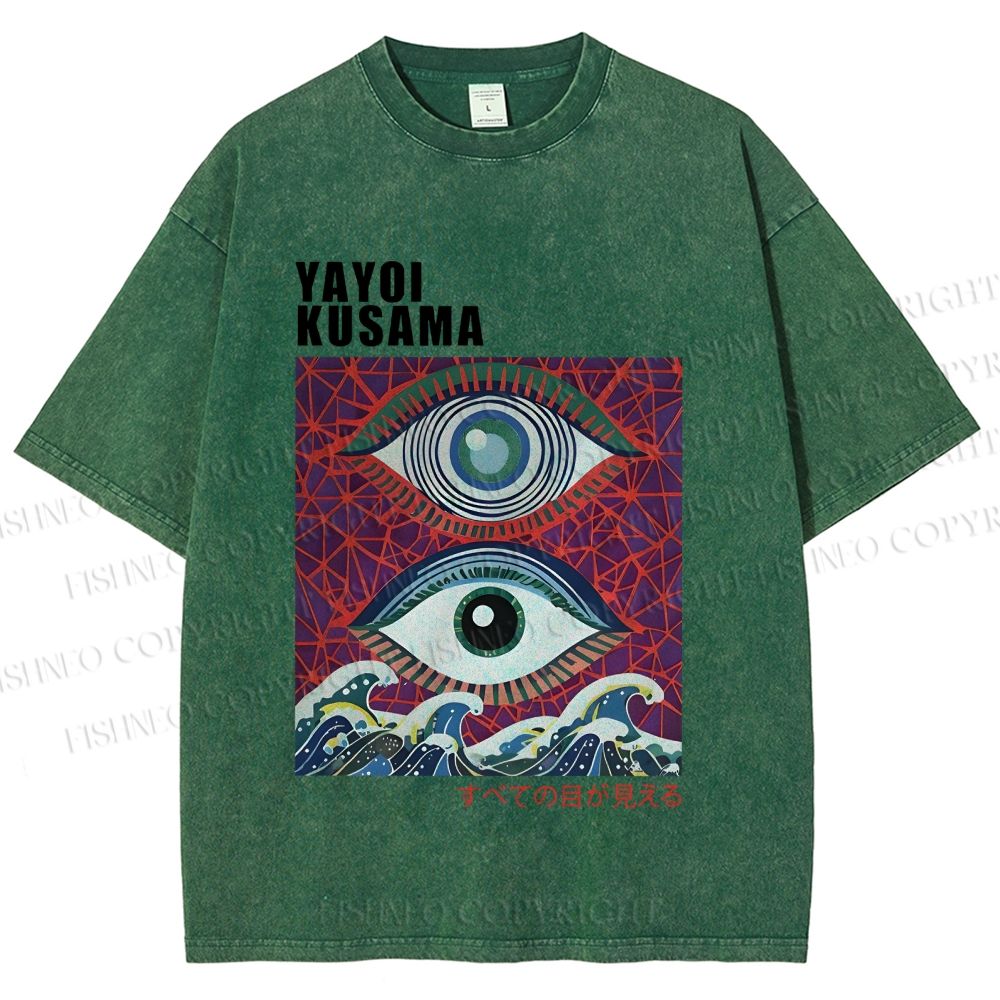 Unisex Yayoi Kusama Wave Eyes Printed Washed Tee