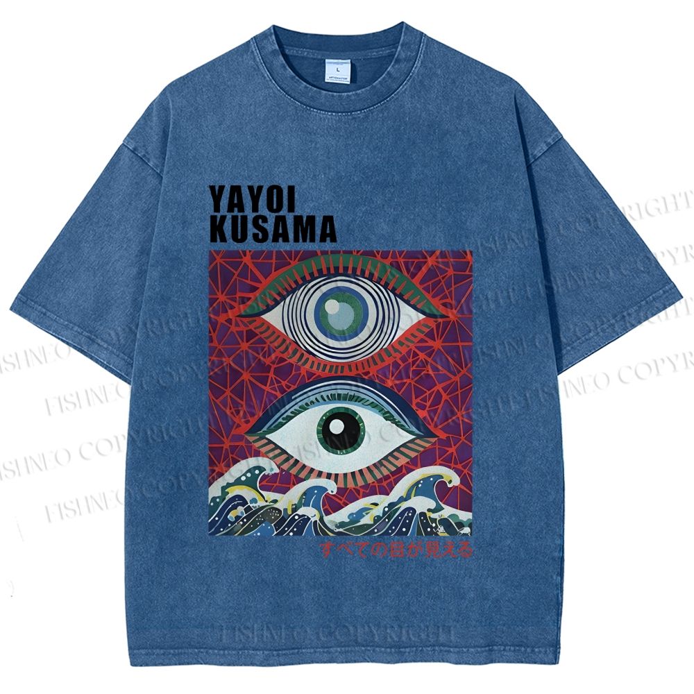 Unisex Yayoi Kusama Wave Eyes Printed Washed Tee