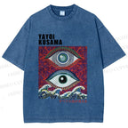 Unisex Yayoi Kusama Wave Eyes Printed Washed Tee