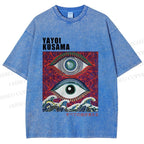 Unisex Yayoi Kusama Wave Eyes Printed Washed Tee