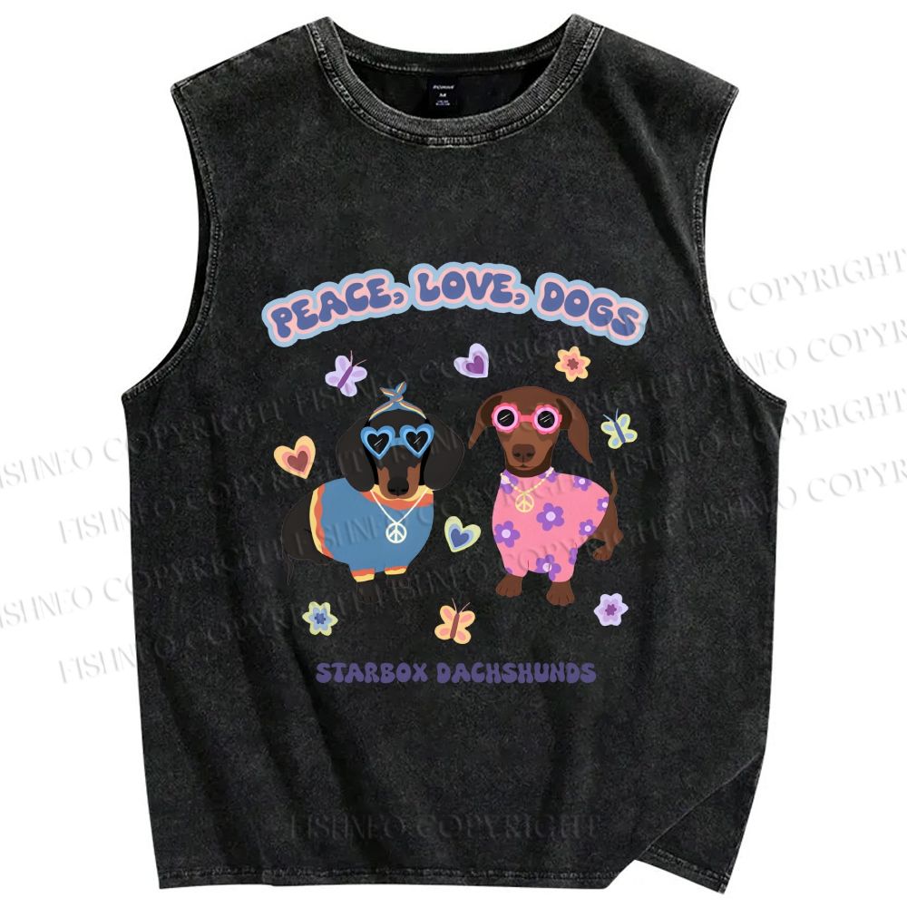 Unisex Peace Love Dogs Printed Washed Tank Top