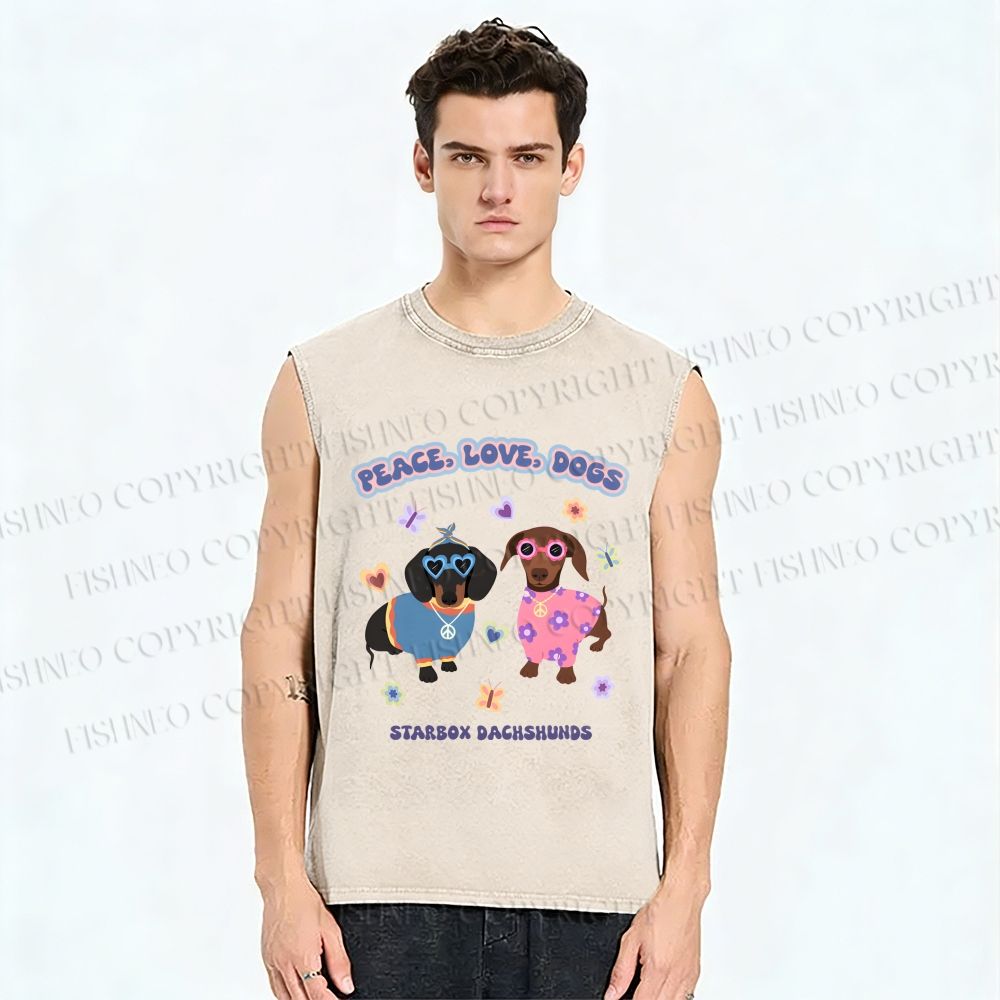 Unisex Peace Love Dogs Printed Washed Tank Top