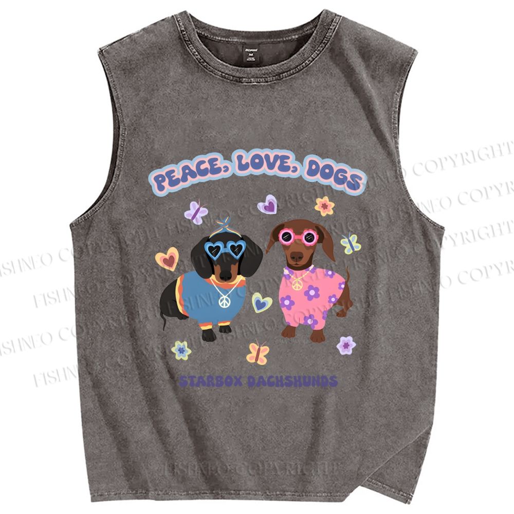 Unisex Peace Love Dogs Printed Washed Tank Top