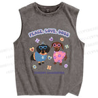 Unisex Peace Love Dogs Printed Washed Tank Top