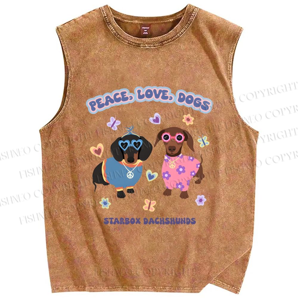 Unisex Peace Love Dogs Printed Washed Tank Top