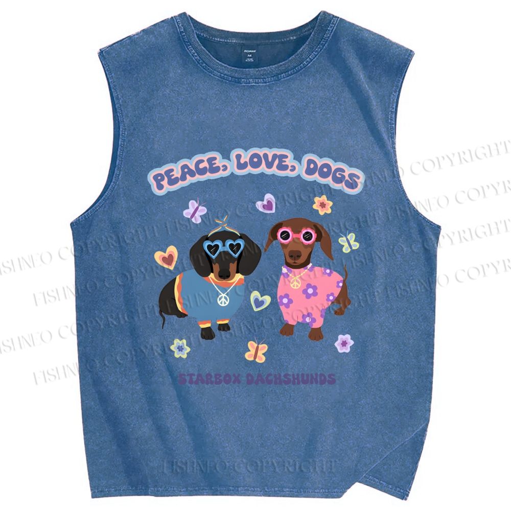 Unisex Peace Love Dogs Printed Washed Tank Top