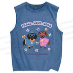 Unisex Peace Love Dogs Printed Washed Tank Top