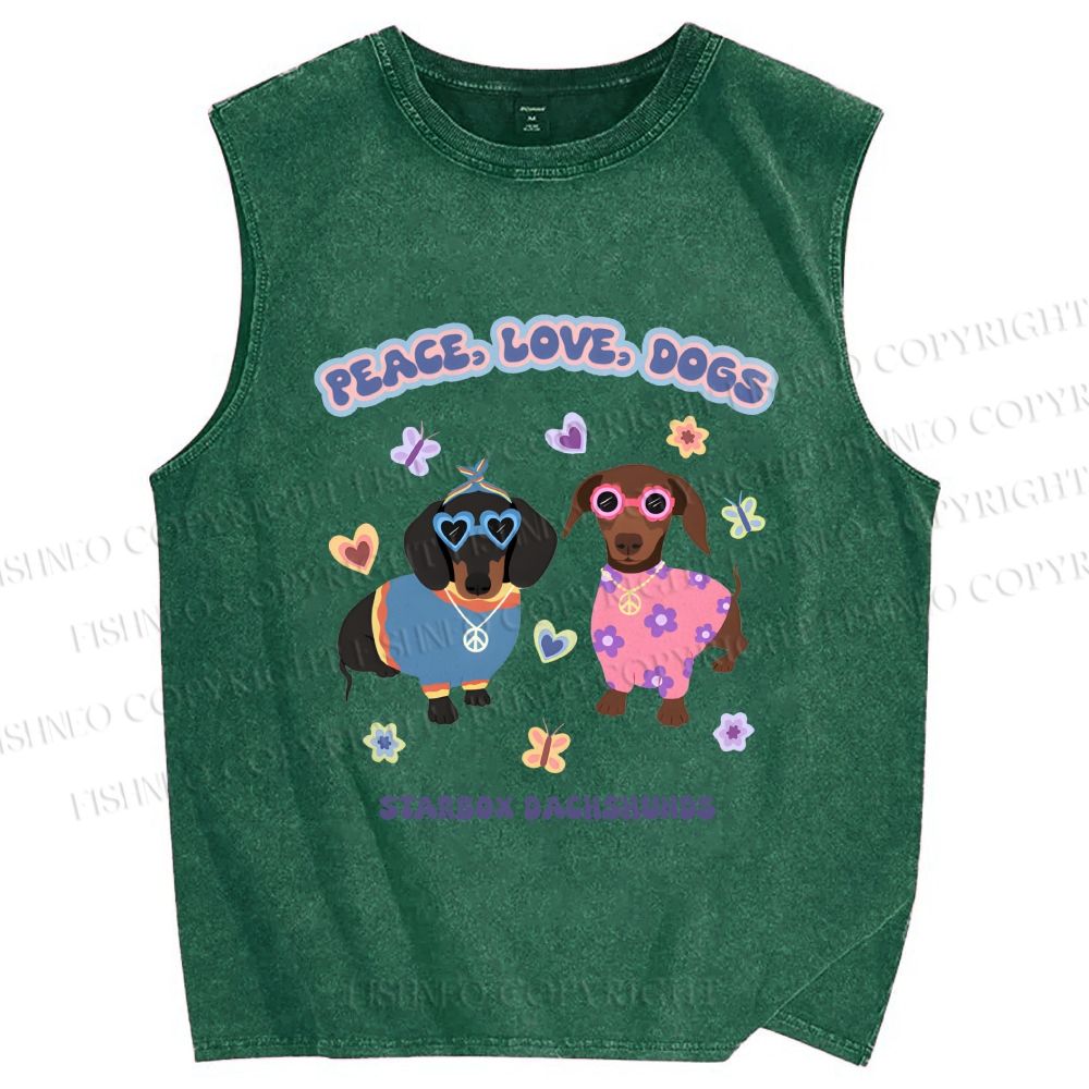 Unisex Peace Love Dogs Printed Washed Tank Top