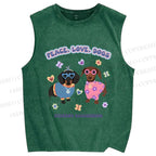 Unisex Peace Love Dogs Printed Washed Tank Top