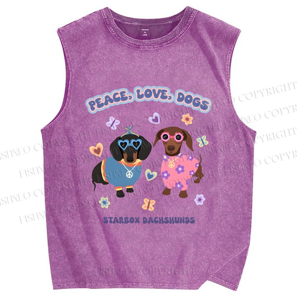 Unisex Peace Love Dogs Printed Washed Tank Top