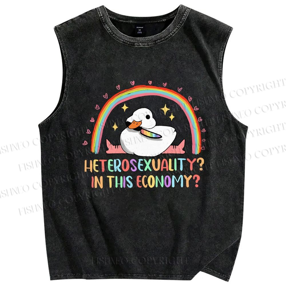 Unisex Heterosexuality in This Economy Printed Washed Tank Top