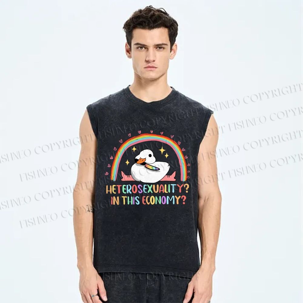 Unisex Heterosexuality in This Economy Printed Washed Tank Top
