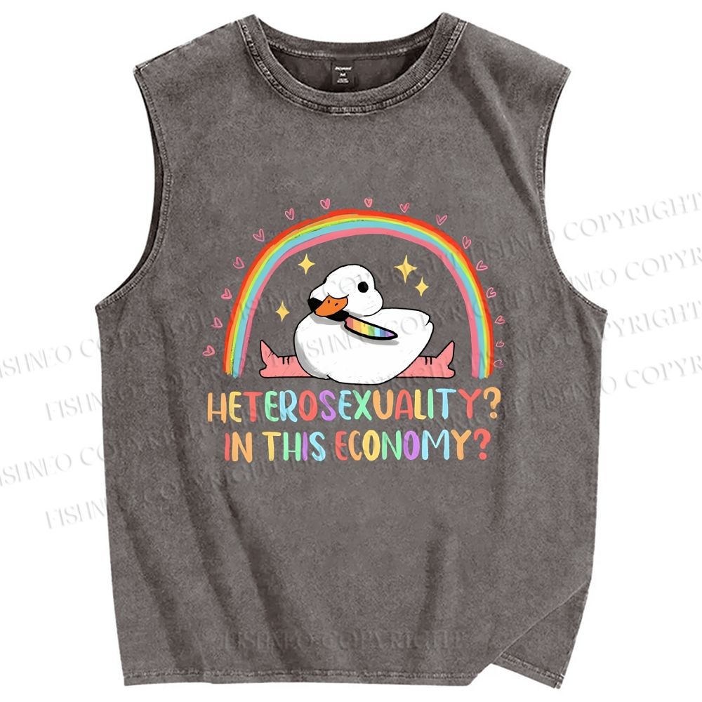 Unisex Heterosexuality in This Economy Printed Washed Tank Top