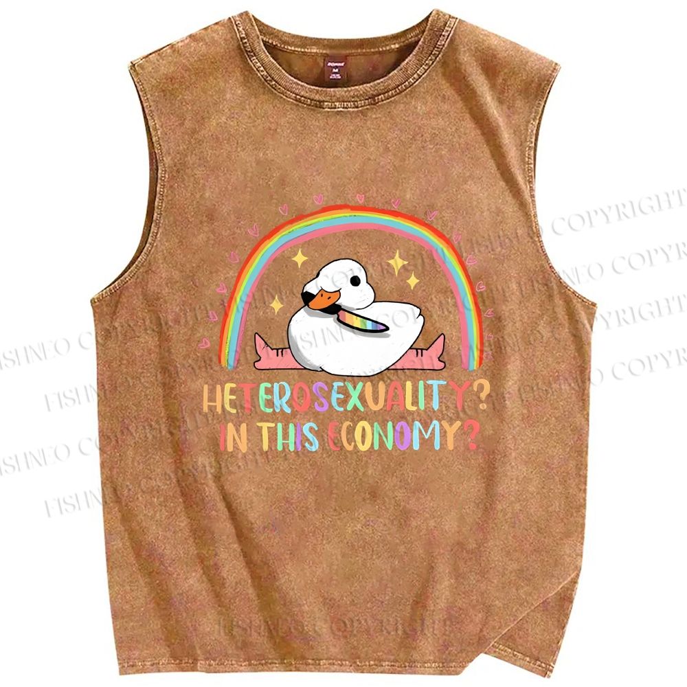 Unisex Heterosexuality in This Economy Printed Washed Tank Top