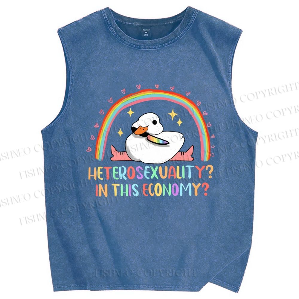 Unisex Heterosexuality in This Economy Printed Washed Tank Top