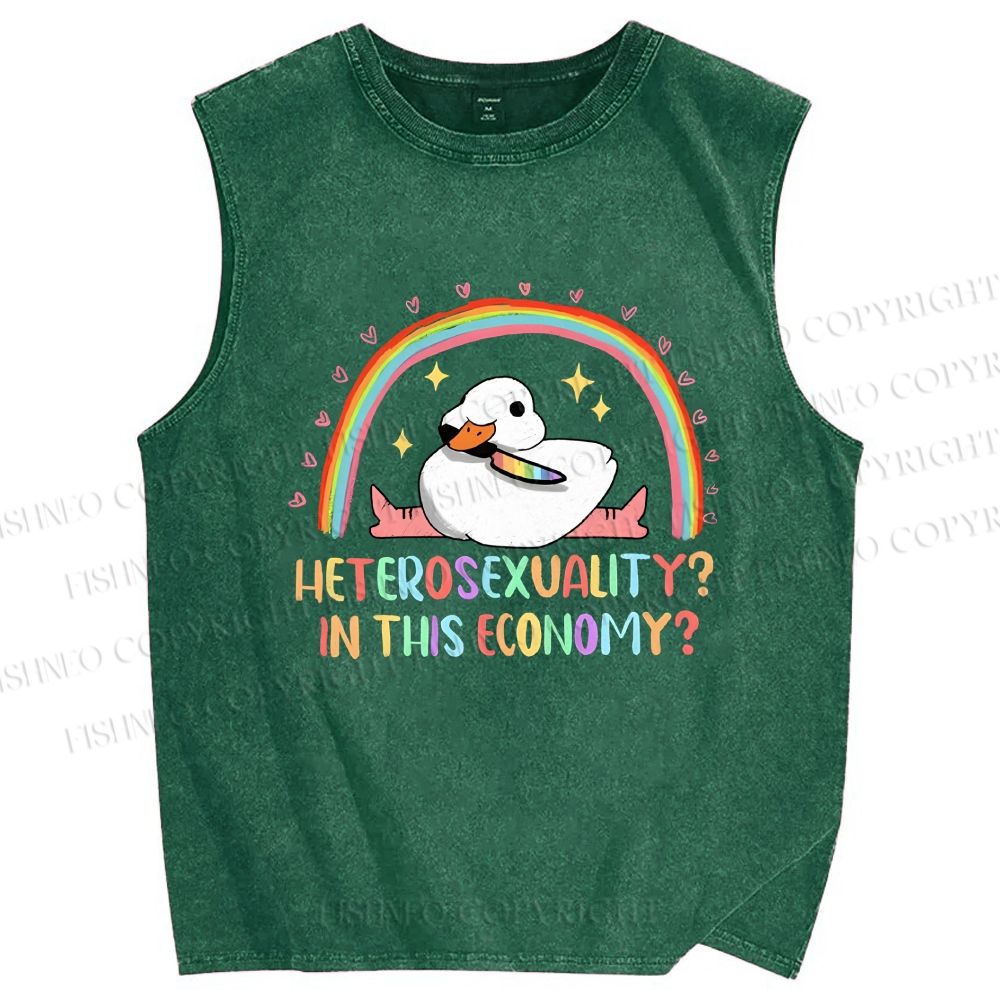 Unisex Heterosexuality in This Economy Printed Washed Tank Top